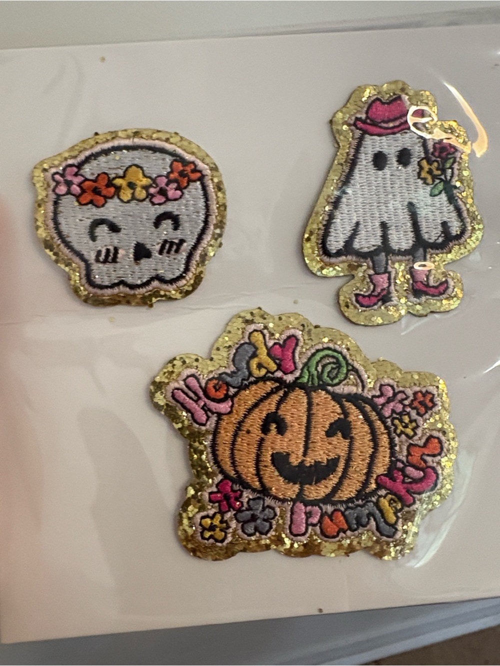Celebrate It Halloween Embroidered Patch Set - White, Orange, Pink & Gold